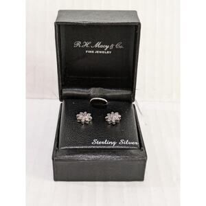 Flower Diamond Earrings Sterling Silver Bridge R.H. Macy CO Fine‎ Jewelry BNWB